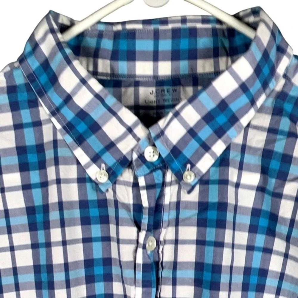 J Crew Mens XX Large Lightweight Plaid Button Down Shirt Long Sleeve 100% Cotton